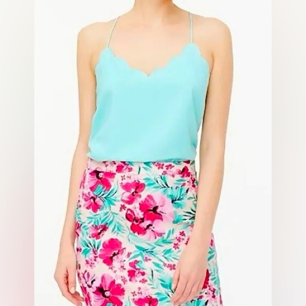 J Crew Factory Sunwashed Aqua Scallop Cami